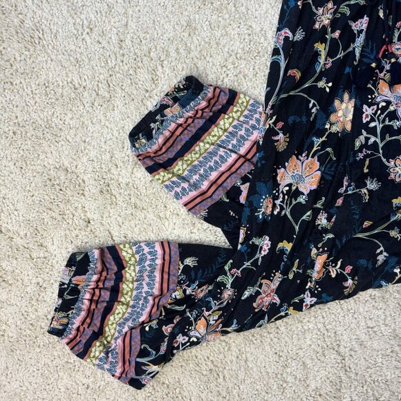 Anthropologie Luka Jumpsuit Small Black Floral Stretchy Jogger Elastic Tie Waist - Picture 6 of 14